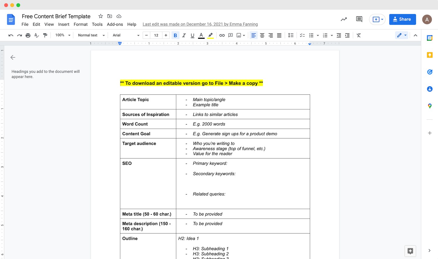 content brief template