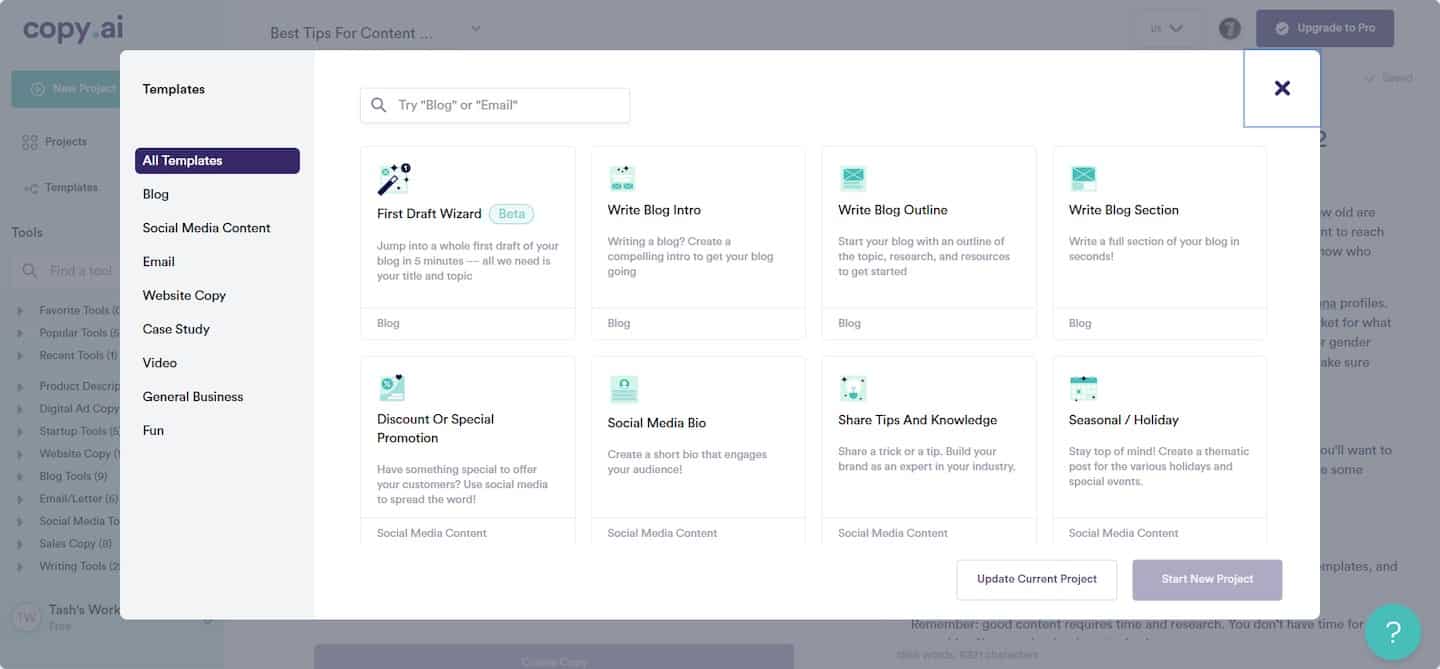 Copy AI Review Content type templates